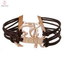 Günstige Frau Rose Gold Leder Anker Armband, Anweisung Edelstahl Perle Seil Anker Armband